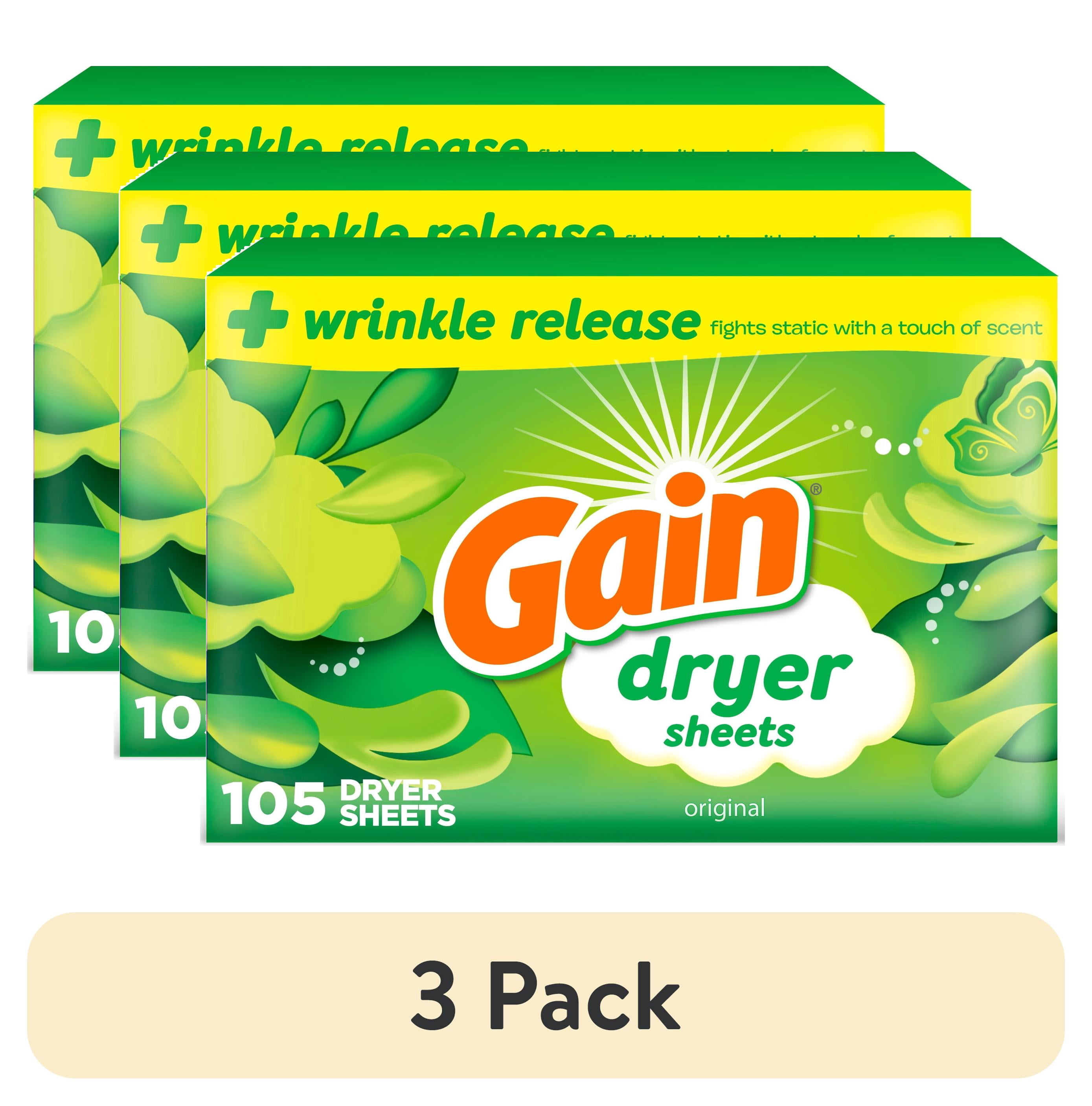 (3 pack) Gain Dryer Sheets, Original Scent, 105 Count