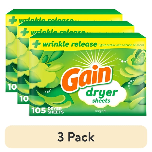 (3 pack) Gain Dryer Sheets, Original Scent, 105 Count