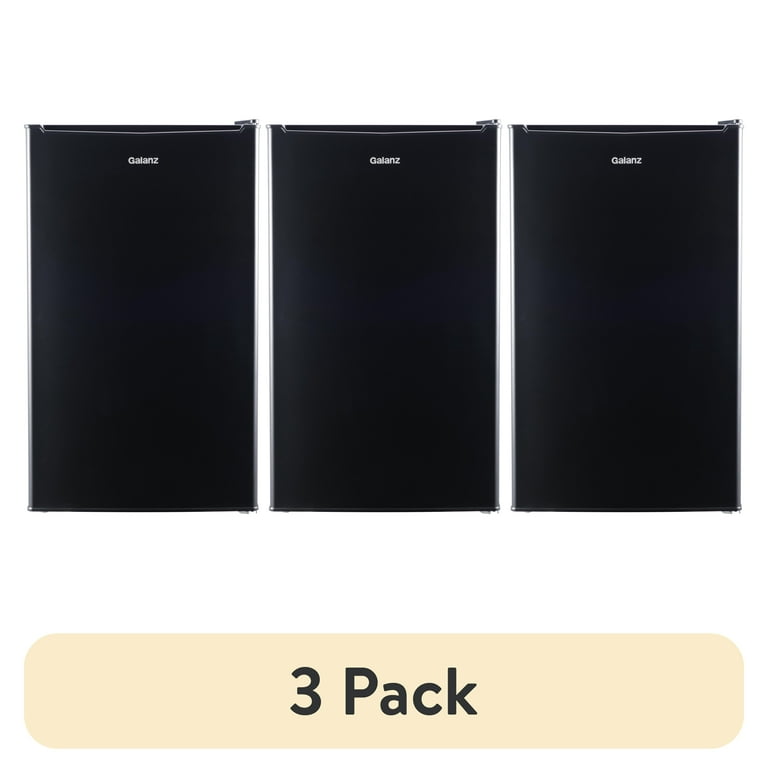 3 pack) Galanz 3.3 Cu Ft Compact Refrigerator, Black One Door Mini