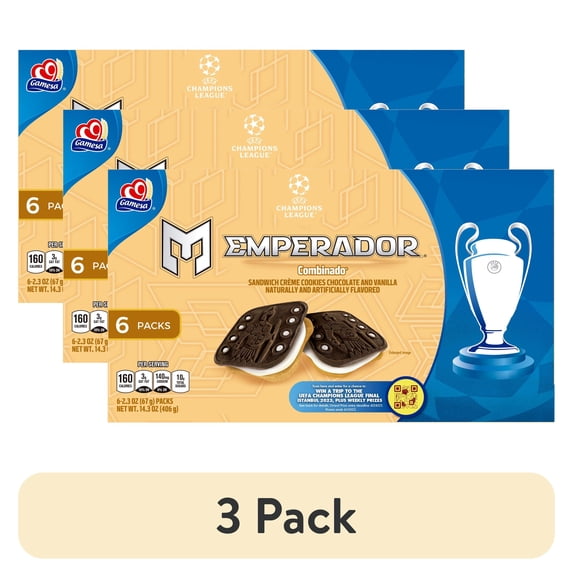 (3 pack) Gamesa Emperador, Sandwich Crème Cookies Chocolate & Vanilla Flavored, 2.3 oz boxes, 6 Count