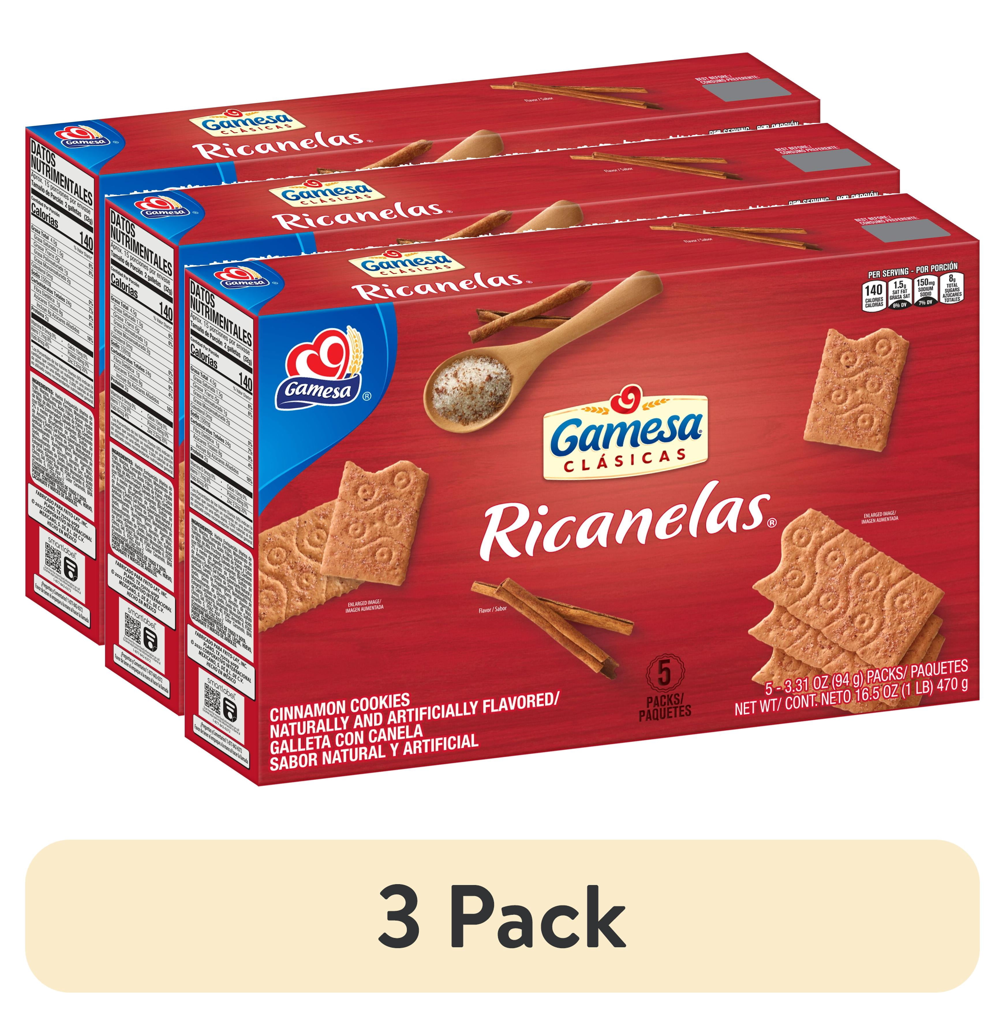 (3 pack) Gamesa, Ricanelas Cinnamon Cookies, 17.2 oz Box, 5 Individually Wrapped Sleeves
