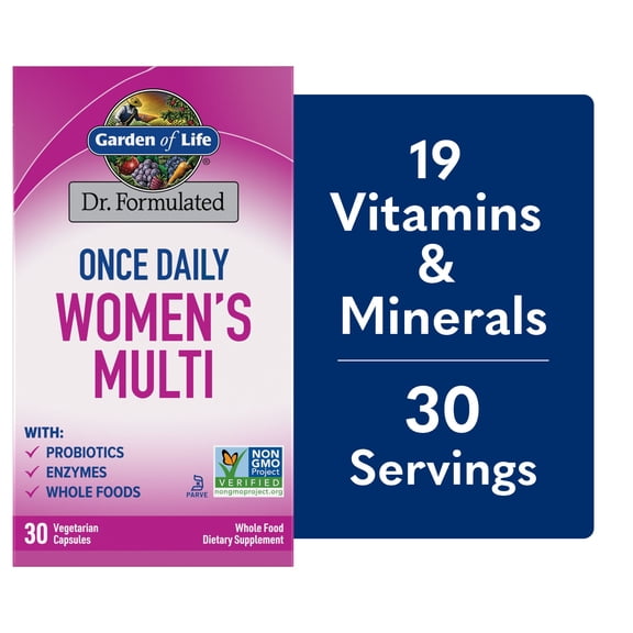 (3 pack) Garden of Life Dr. Formulated Fermented Women’s Health Multivitamin with Wholefoods, Probiotics, Enzymes, and Immune Support, Vegetarian and Gluten Free, 30 Capsules