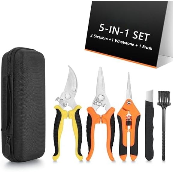 3-pack Garden Pruning Shears Set with Stainless Steel Blades, Bypass Pruners, Handheld Secateurs, Tree Trimmers, & Scissors Whetstone,a Clean Brush and a Hard Case, Ideal for trimming, pruning