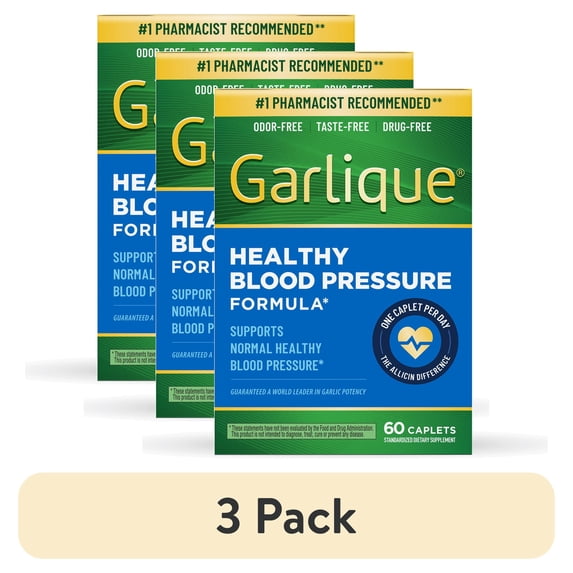 (3 pack) Garlique Garlic Extract Supplement, Healthy Blood Pressure Formula, Odor-Free, Taste-Free, Drug-Free, 60 Caplets