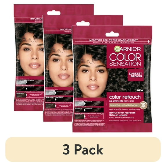 (3 pack) Garnier Color Sensation Retouch Permanent Hair Color for Adults, Darkest Brown, 1 Kit