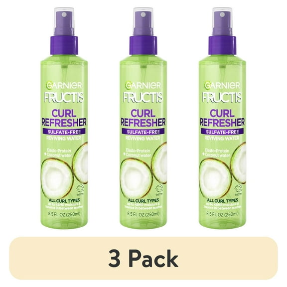 (3 pack) Garnier Fructis Curl Refresher Reviving Water Spray with Coconut Water for men and women, 8.5 fl oz