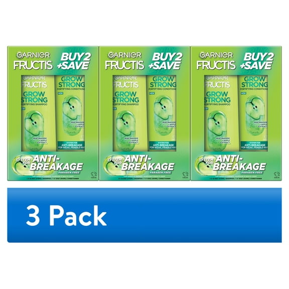 (3 pack) Garnier Fructis Grow Strong Shampoo & Conditioner For Stronger, Healthier, Shinier Hair, 1 kit