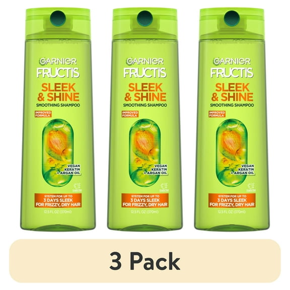 (3 pack) Garnier Fructis Sleek and Shine Fortifying Shampoo for Frizzy, Dry Hair, 12.5 fl oz
