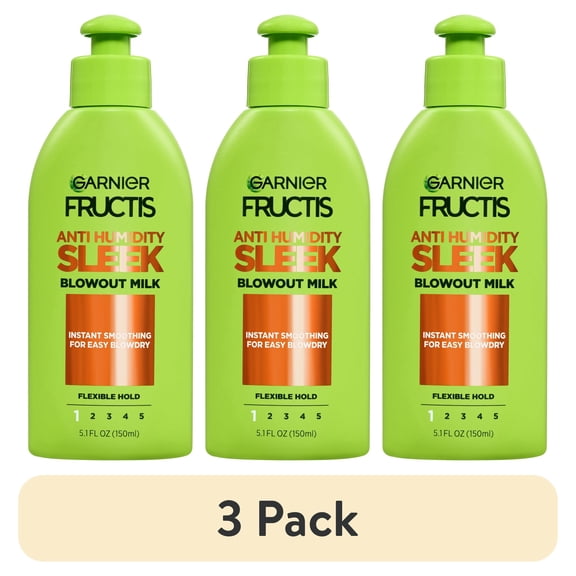 (3 pack) Garnier Fructis Style Anti-Humidity Smoothing and Straightening, All Hair Types, Milk, 5.1 fl oz