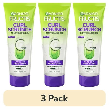 (3 pack) Garnier Fructis Style Curl Scrunch Controlling Gel, Curly Hair, 6.8 fl. oz.