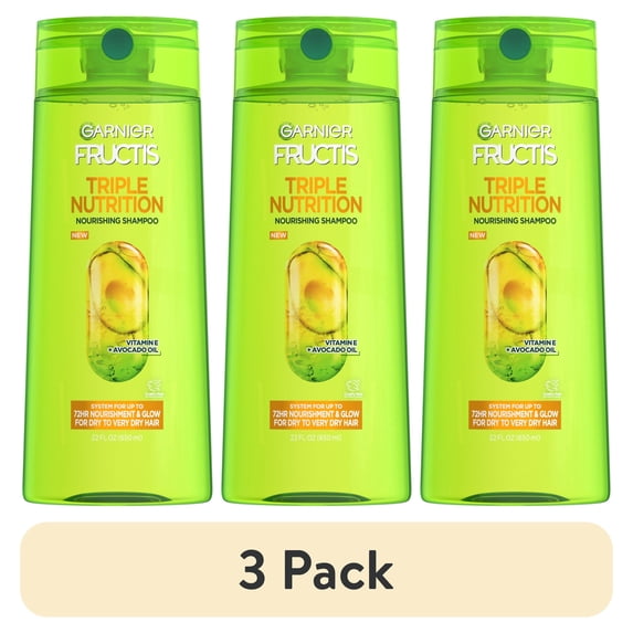 (3 pack) Garnier Fructis Adult Dry Triple Nutrition Nourishing Shampoo with Glycerin, 22 fl oz