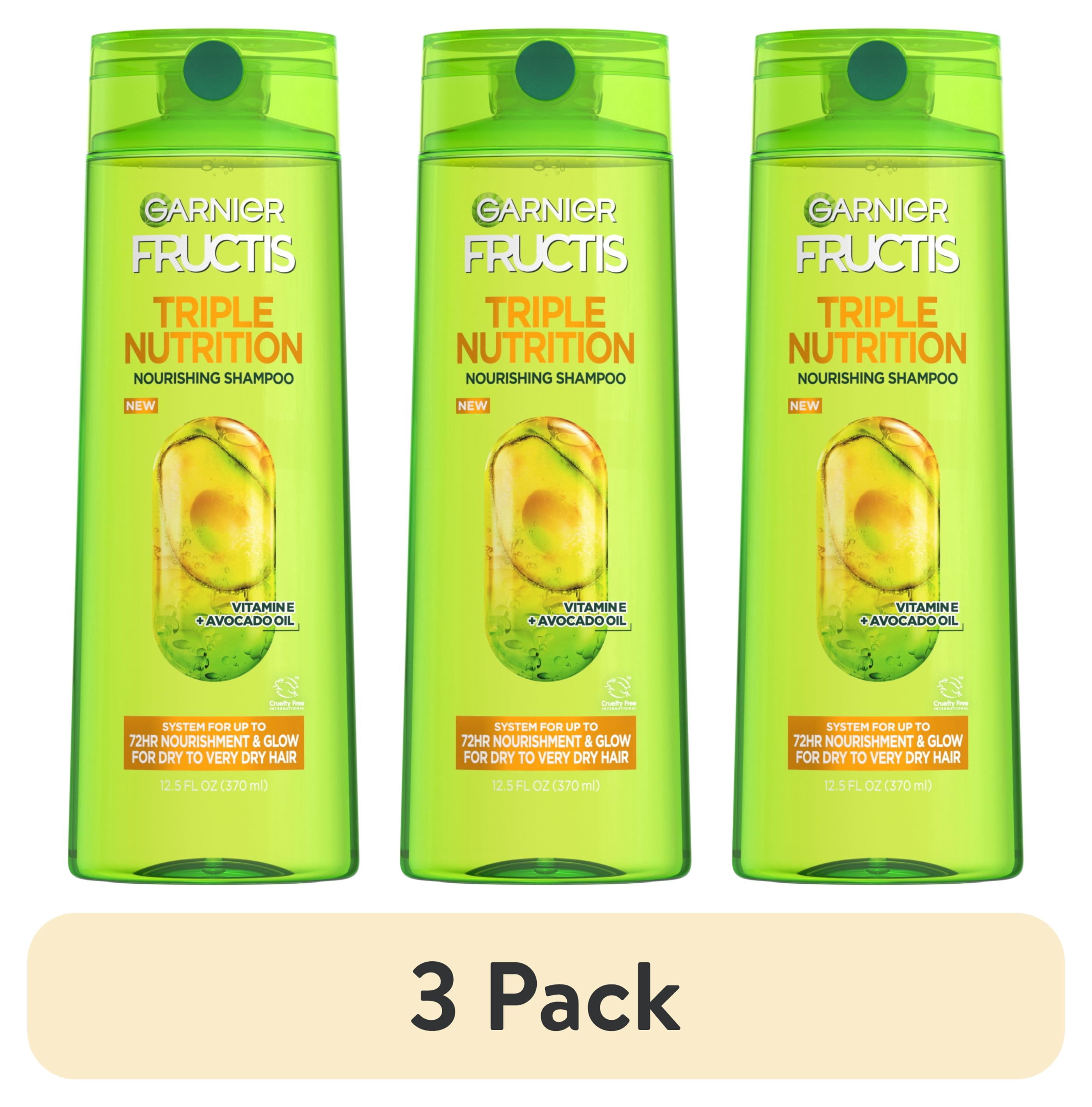(3 pack) Garnier Fructis Triple Nutrition Shampoo, Dry to Very Dry Hair, 12.5 fl. oz.