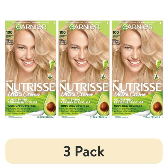 (3 pack) Garnier Nutrisse Nourishing Adult Hair Color Creme, 100 Extra Light Natural Blonde Chamomile