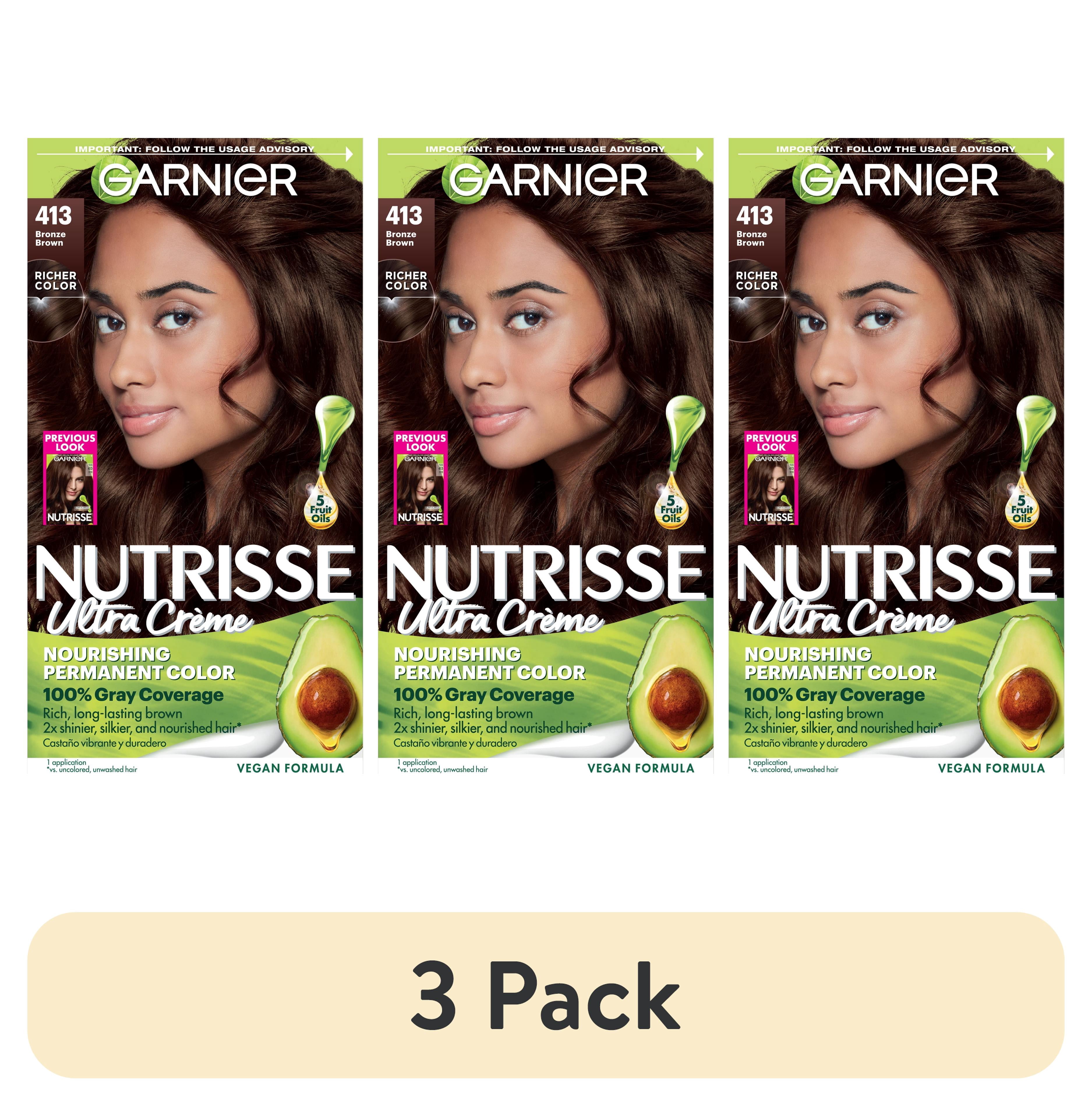 3 pack) Garnier Nutrisse Nourishing Hair Color Creme, 413 Bronze