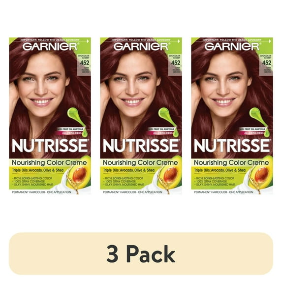 (3 pack) Garnier Nutrisse Nourishing Hair Color Creme, 452 Dark Reddish Brown