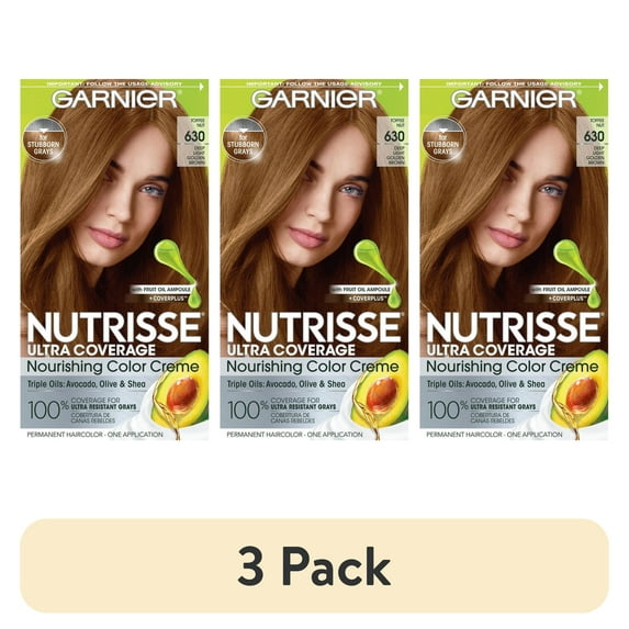 (3 pack) Garnier Nutrisse Nourishing Hair Color Creme, 630 Deep Light Golden Brown
