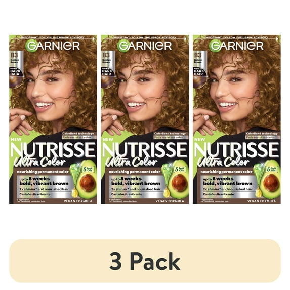 (3 pack) Garnier Nutrisse Nourishing Hair Color Creme, B3 Golden Brown