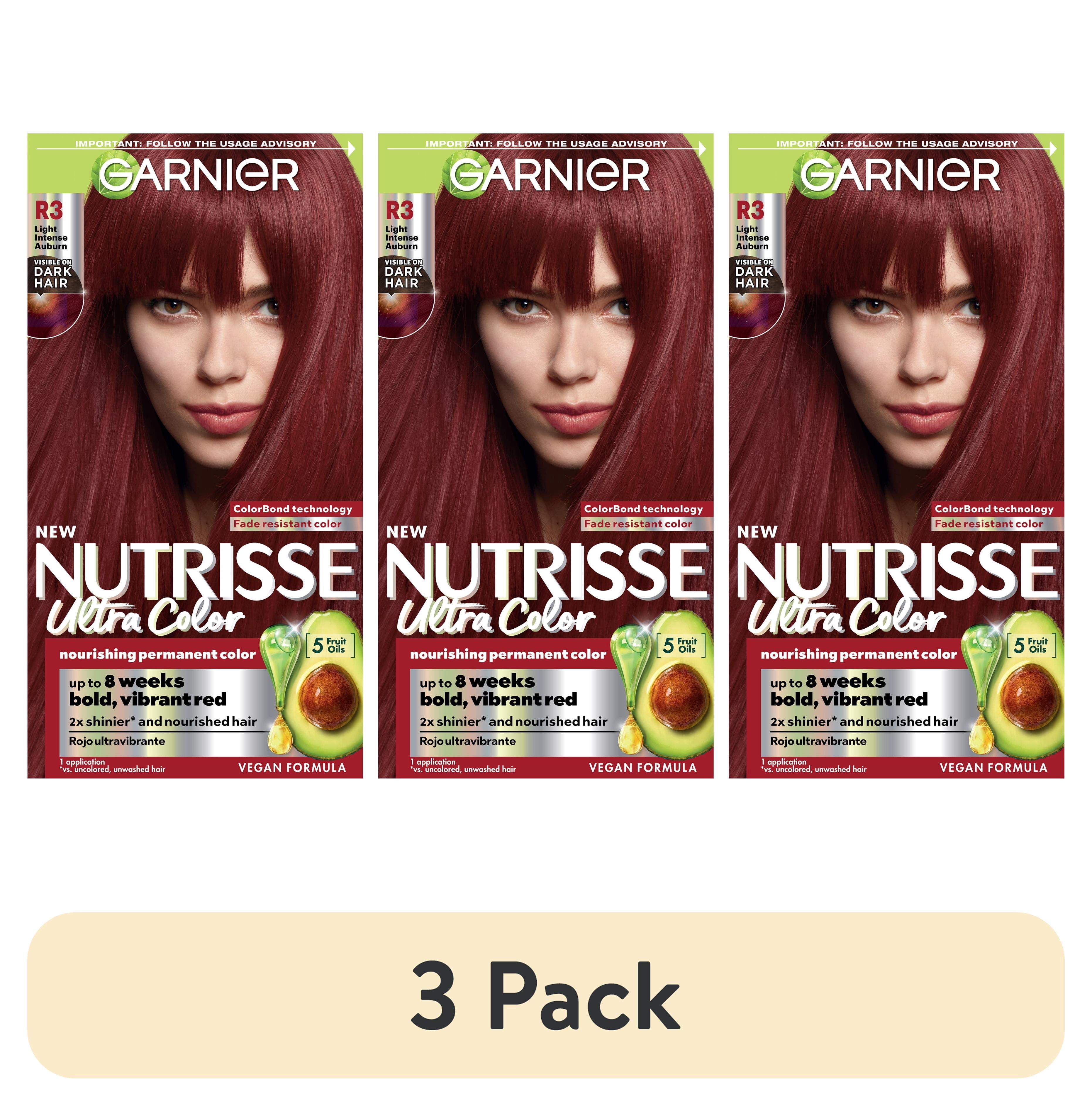 Nutrisse R3 (3 pack) Garnier Nutrisse Nourishing Hair Color Creme, R3 Light Intense ...