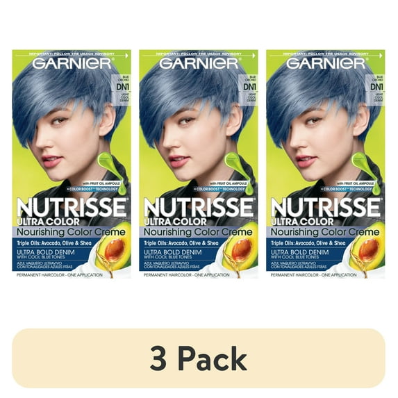 (3 pack) Garnier Nutrisse Nourishing Hair Color Creme, Unisex, DN1 Light Cool Denim