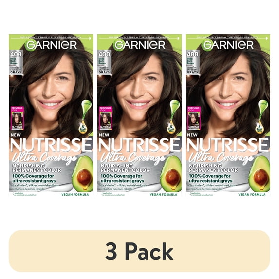 (3 pack) Garnier Nutrisse Nourishing Hair Color Creme, 400 Deep Dark Brown Sweet Pecan