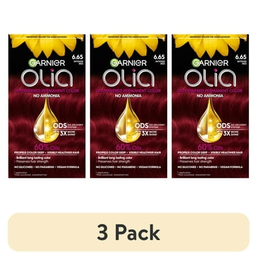 (3 pack) Garnier Olia Long Lasting Permanent Hair Color Kit with 60% Oils, 6.65 Intense Red