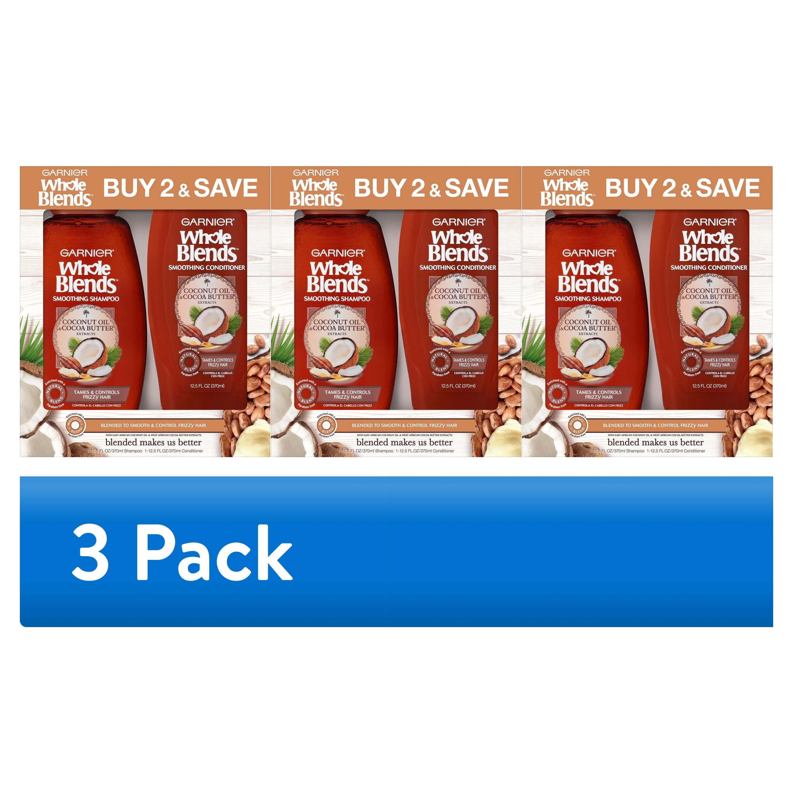 3 pack) Garnier Whole Blends Smoothing Shampoo and Conditioner Set