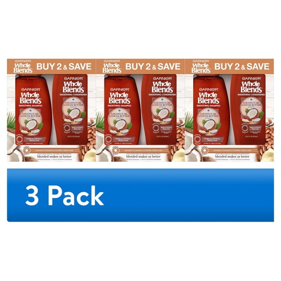 (3 pack) Garnier Whole Blends Smoothing Shampoo and Conditioner Set