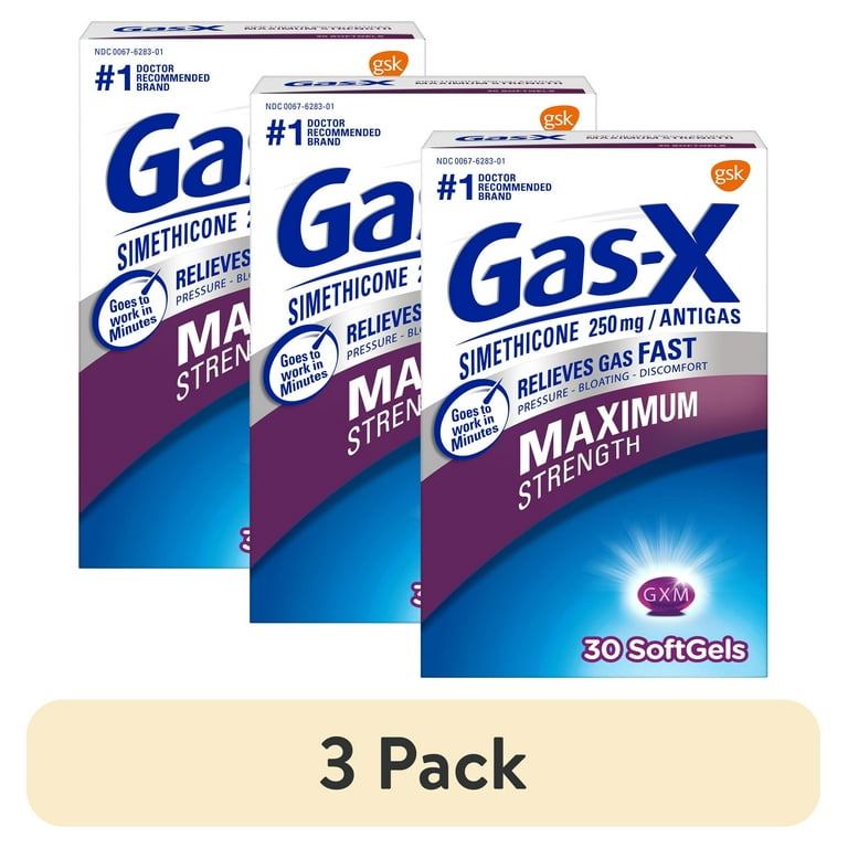 3 pack) Gas-X Maximum Strength Gas Relief Softgels With Simethicone 250 Mg