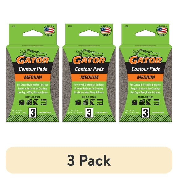 (3 pack) Gator 4139 3 in x 4 in x 1/2 in Medium Grit Contour Pads, 3 Pieces
