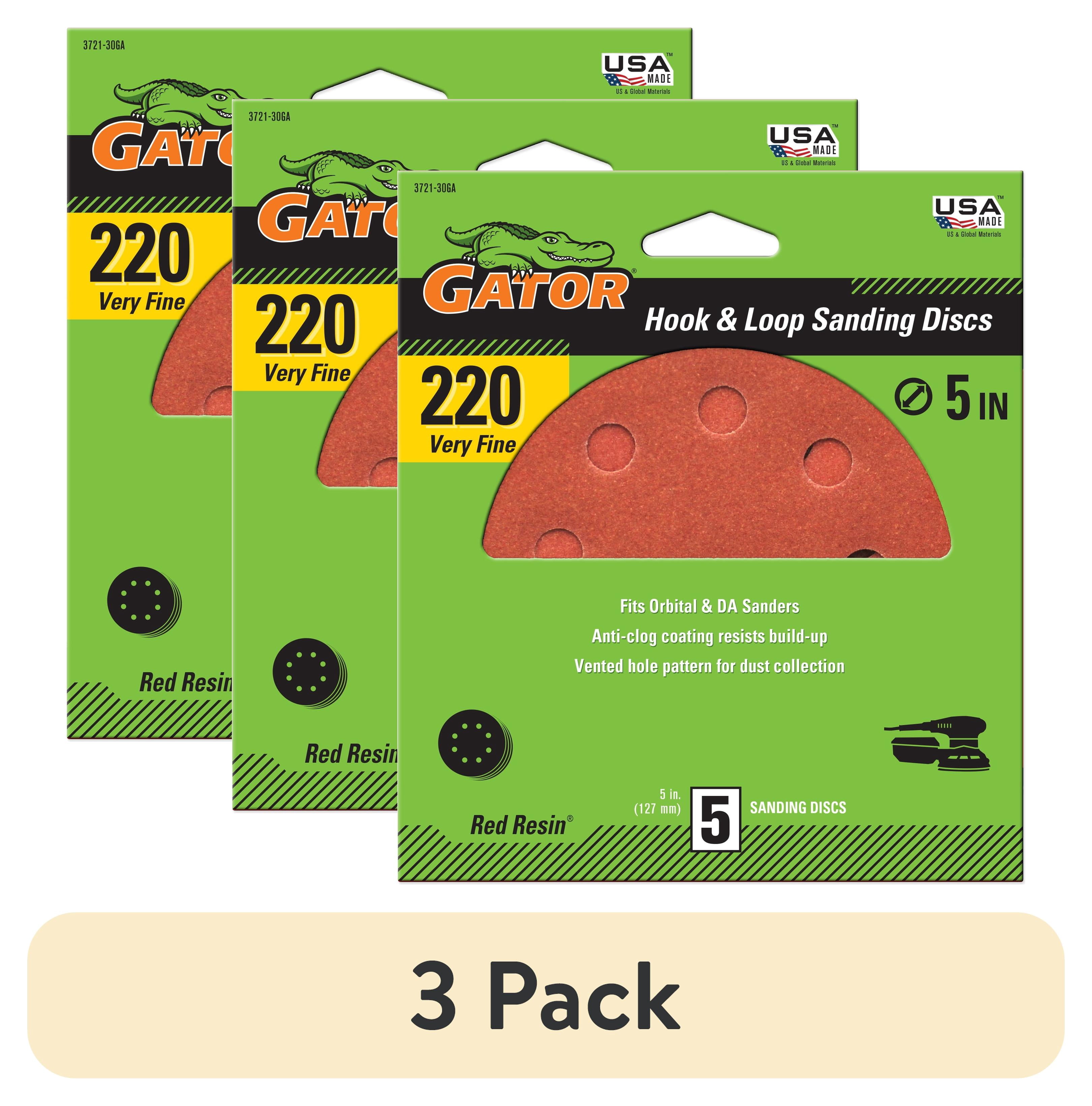 (3 pack) Gator 372130GA 5 in Very Fine 220 Grit Hook and Loop Sanding Discs, 5 Pieces