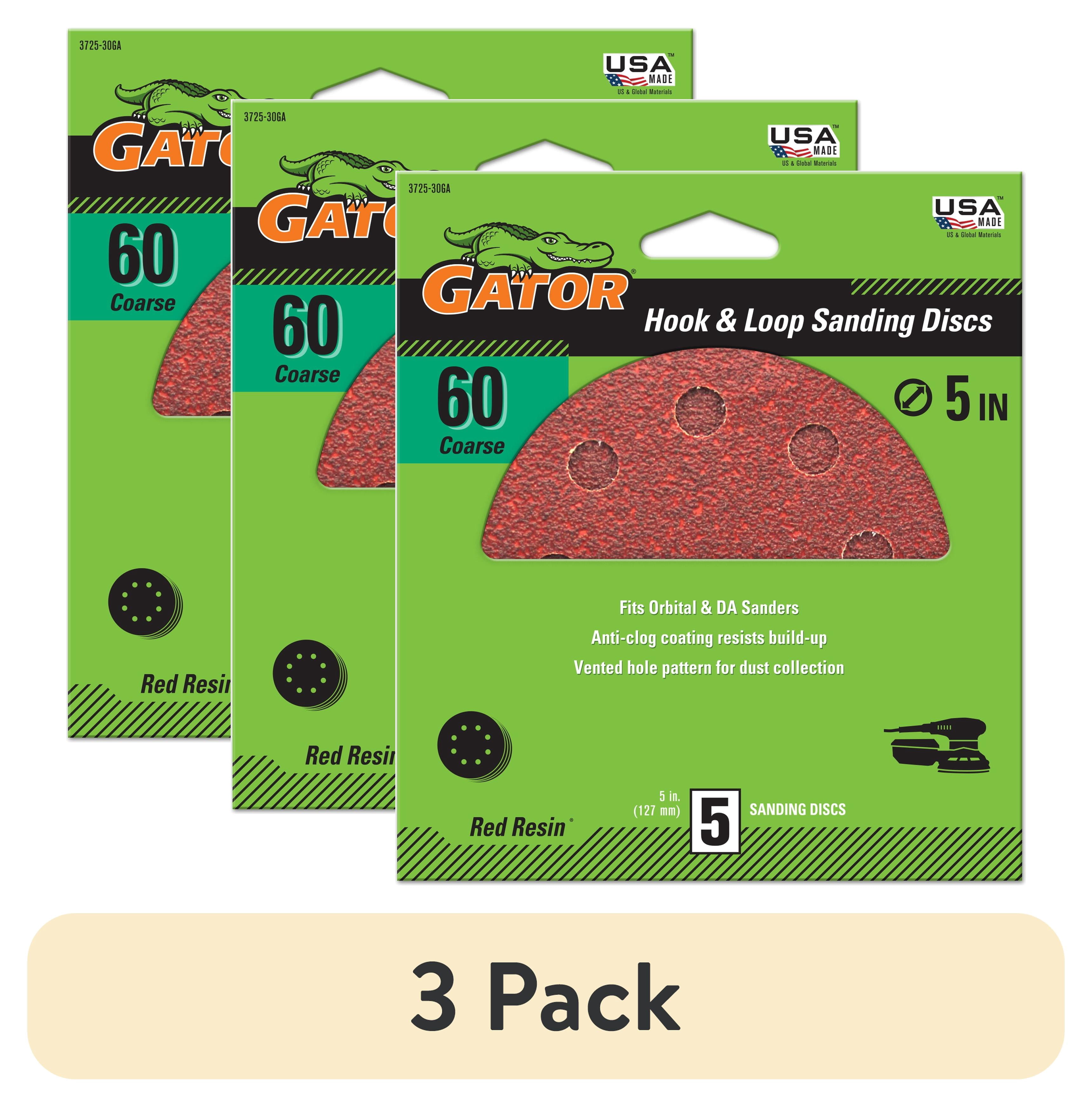 (3 pack) Gator 372530GA 5 in Coarse 60 Grit Hook & Loop Sanding Discs, 5 Pieces
