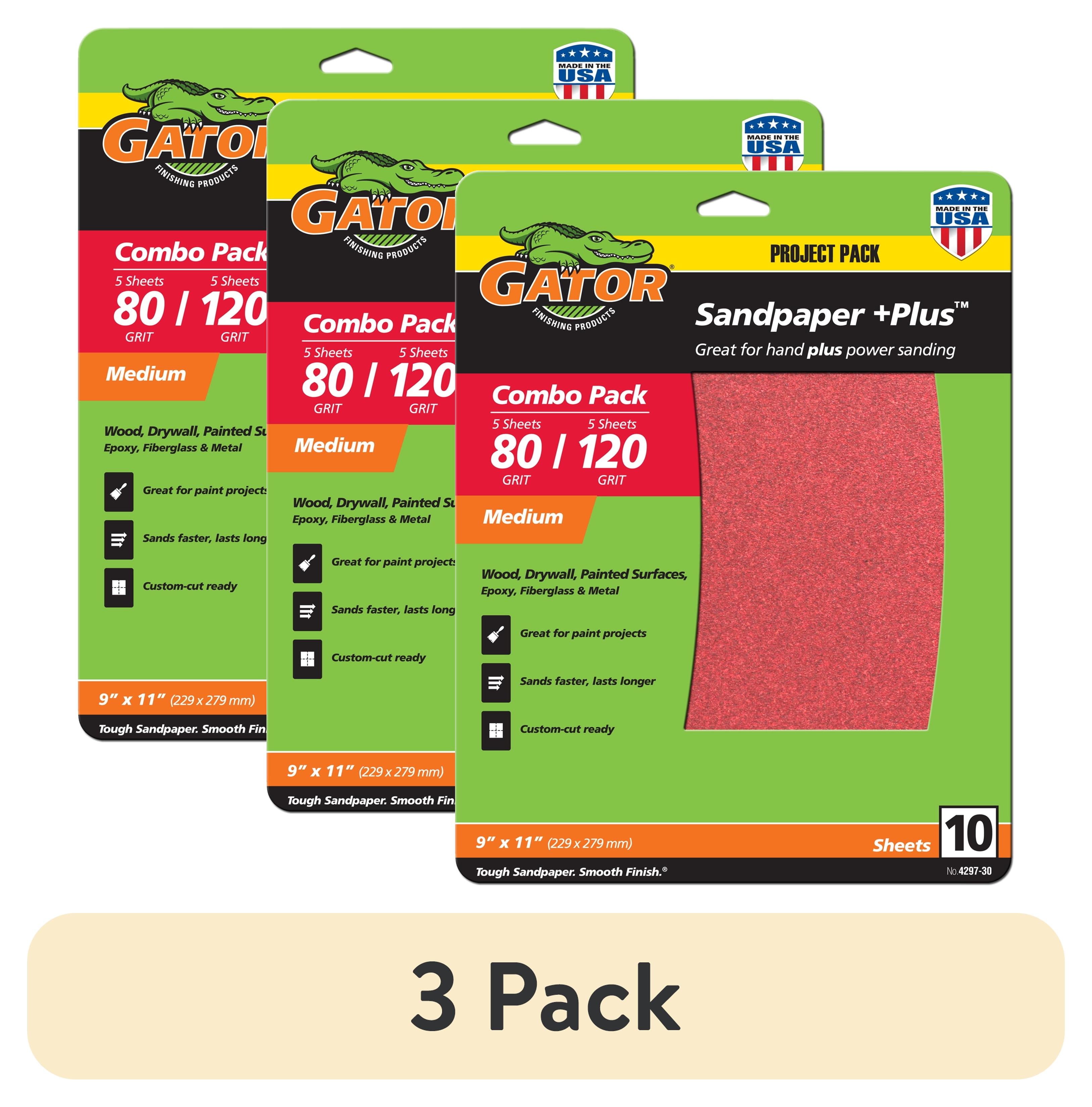 (3 pack) Gator 429730 9 in x 11 in 80/120 Grit +Plus Sandpaper Combo Pack, 10 Pieces
