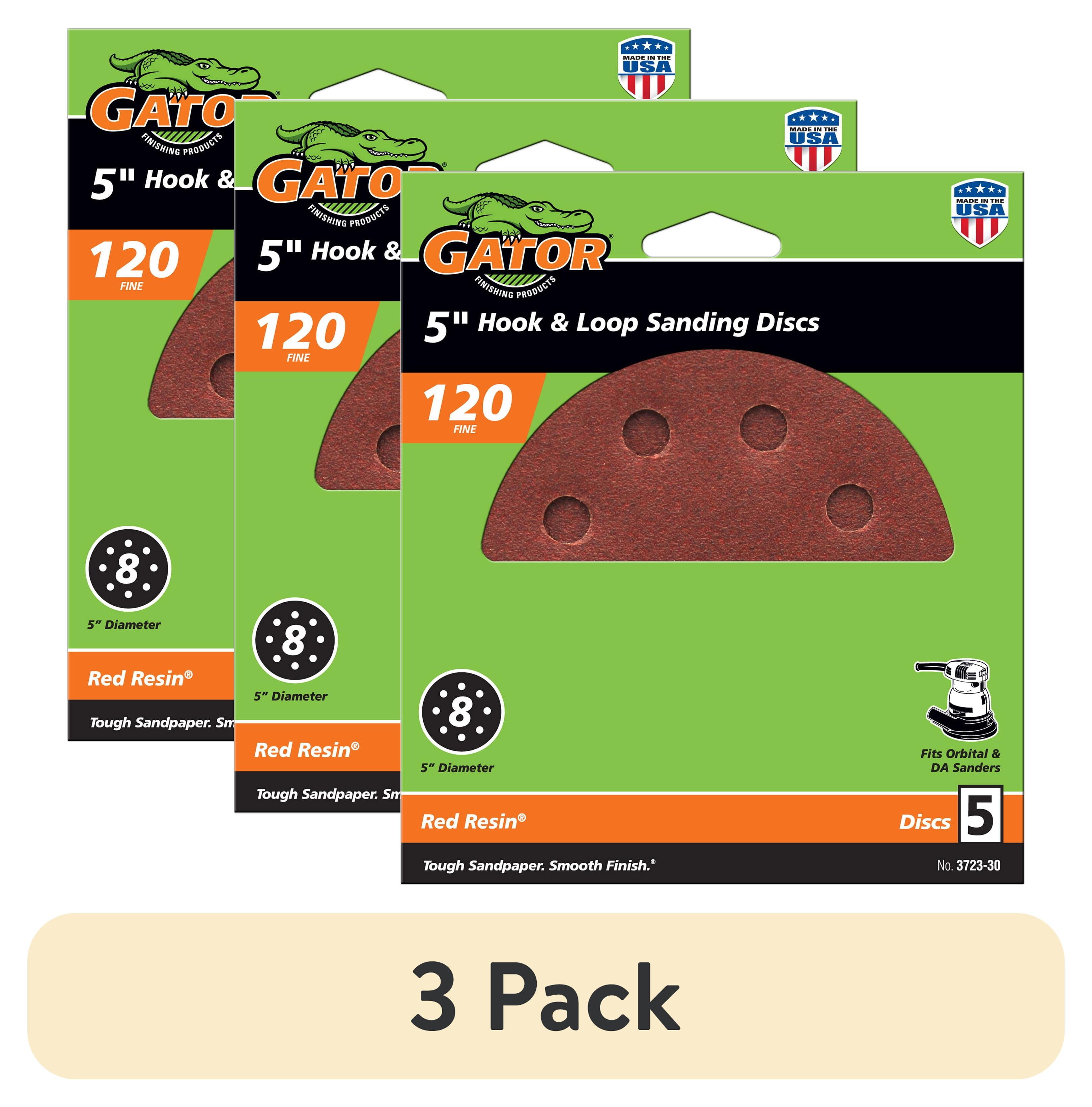 (3 pack) Gator 372330 5 in Fine 120 Grit Hook & Loop Sanding Discs, 5 Pieces