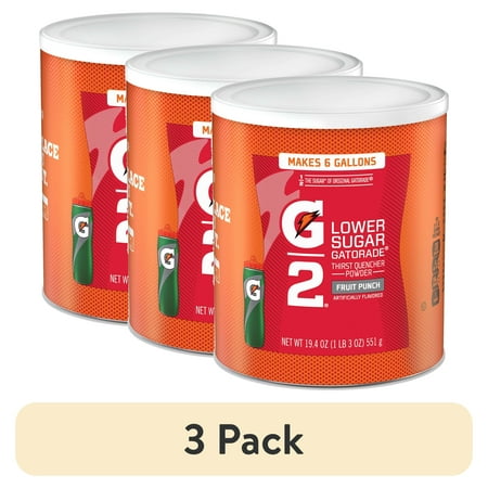 (3 pack) Gatorade G2 Low Sugar Fruit Punch Sports Drink Mix Powder, 19.4 oz Canister