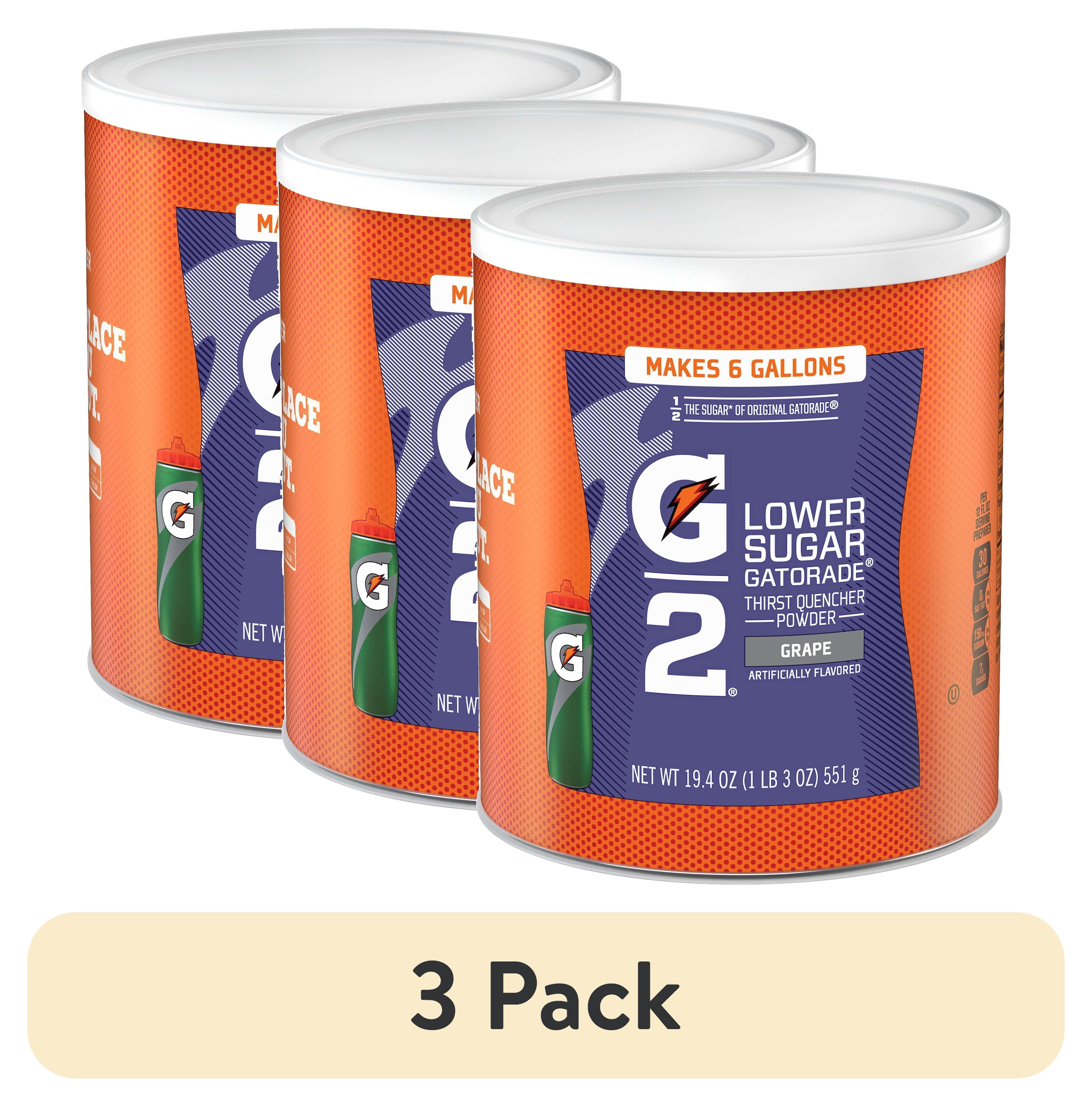 (3 pack) Gatorade G2 Low Sugar Grape Sports Drink Mix Powder, 19.4 oz Canister