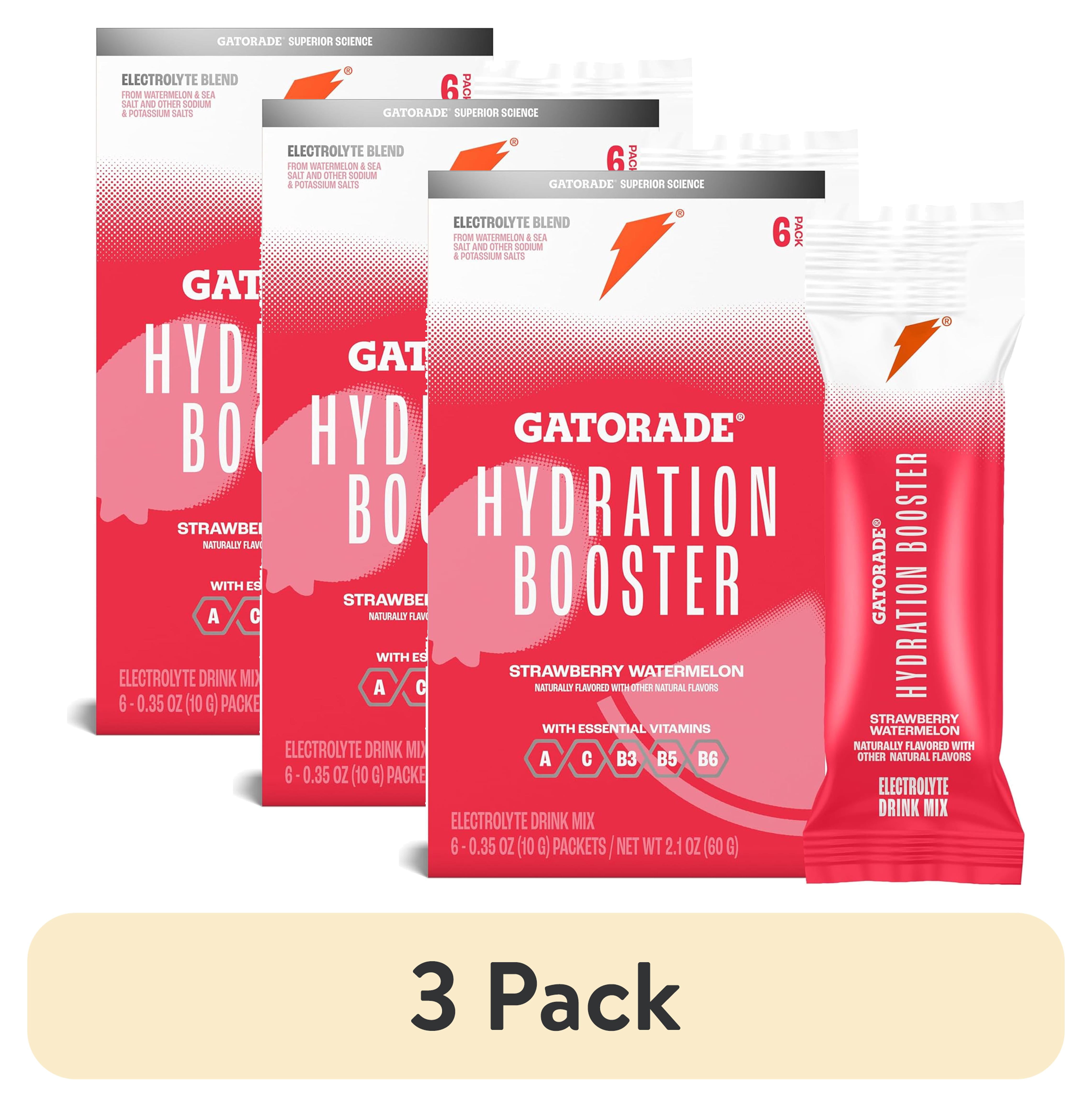 (3 pack) Gatorade Hydration Booster Electrolyte Drink Mix Powder, Strawberry Watermelon, 2.1 oz, 6 Pack
