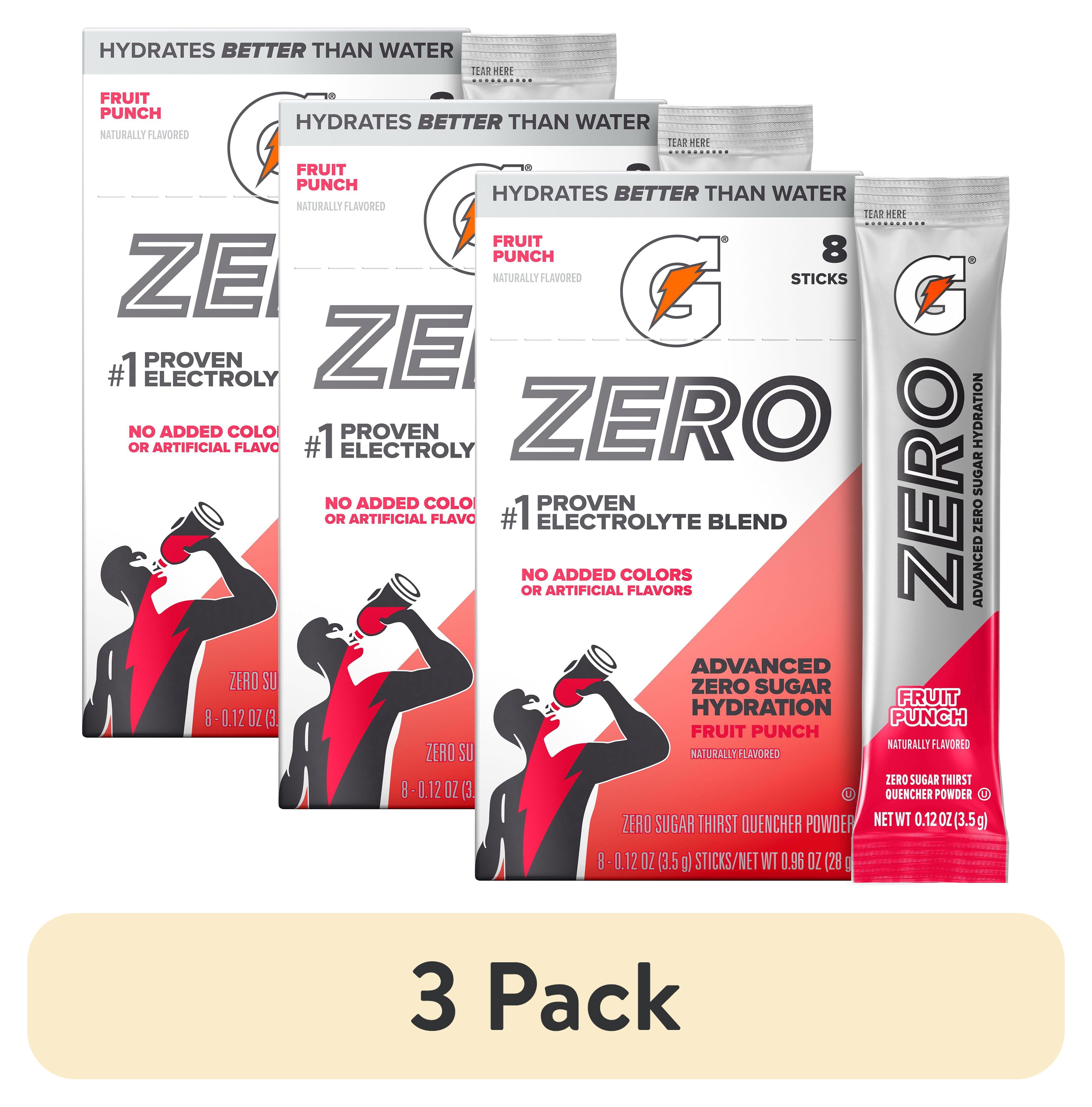 (3 pack) Gatorade Zero Sugar Fruit Punch, On the Go Packs, Electrolyte Powder Drink Mix, 0.12 oz, 8 Sticks