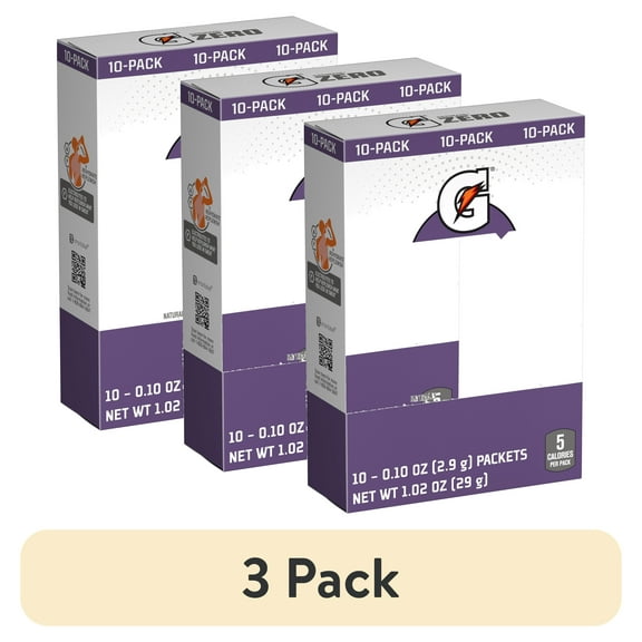 (3 pack) Gatorade G Zero Sports Drink Grape, Powdered Energy Drink Mix, 0.10 oz, 10 Count Packets