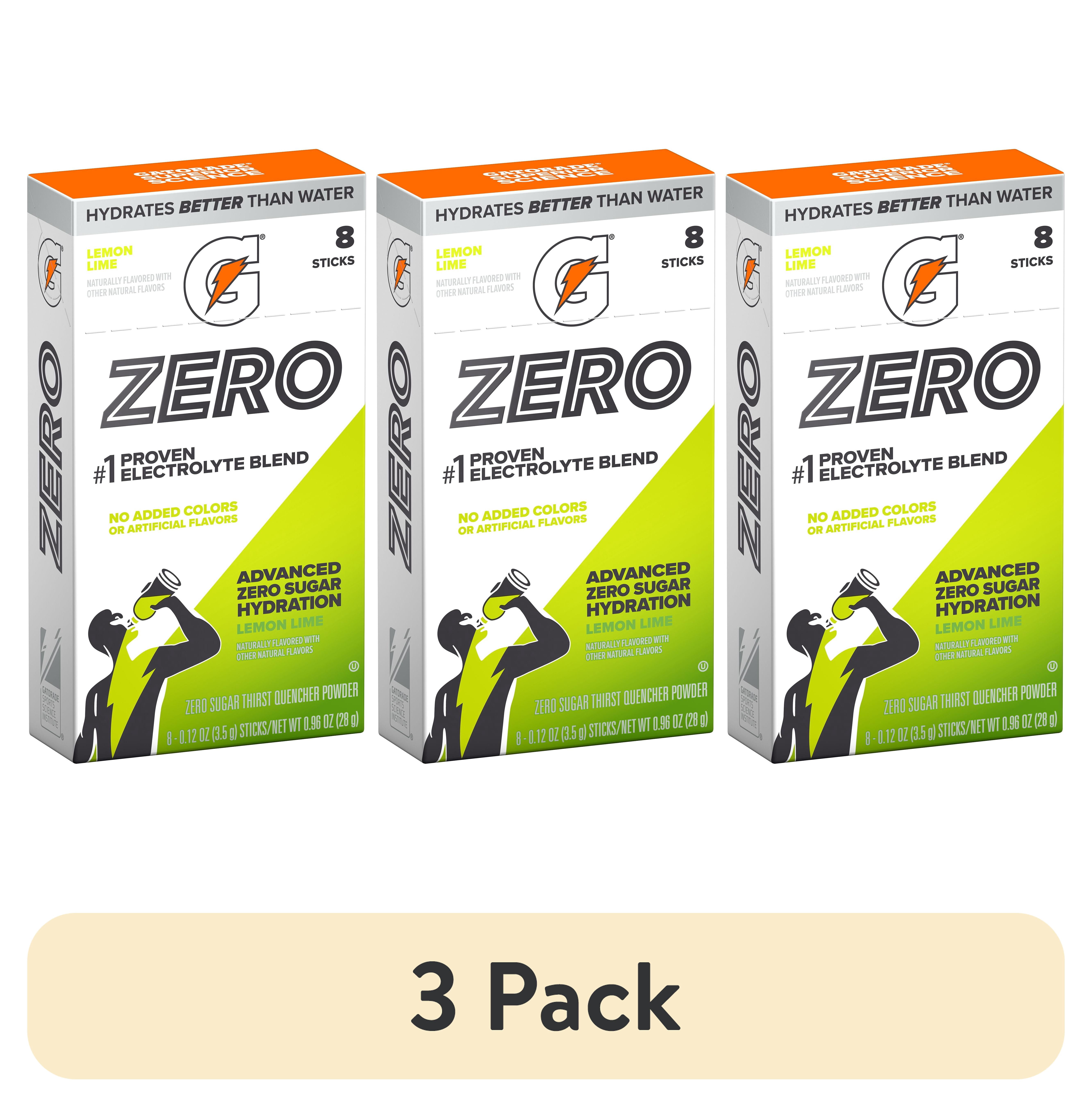 (3 pack) Gatorade Zero Sugar Lemon Lime, On the Go Packs, Electrolyte Powder Drink Mix, 0.12 oz, 8 Sticks