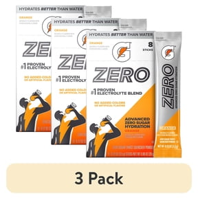 (3 pack) Gatorade Zero Sugar Orange, On the Go Packs, Electrolyte Powder Drink Mix, 0.12 oz, 8 Sticks