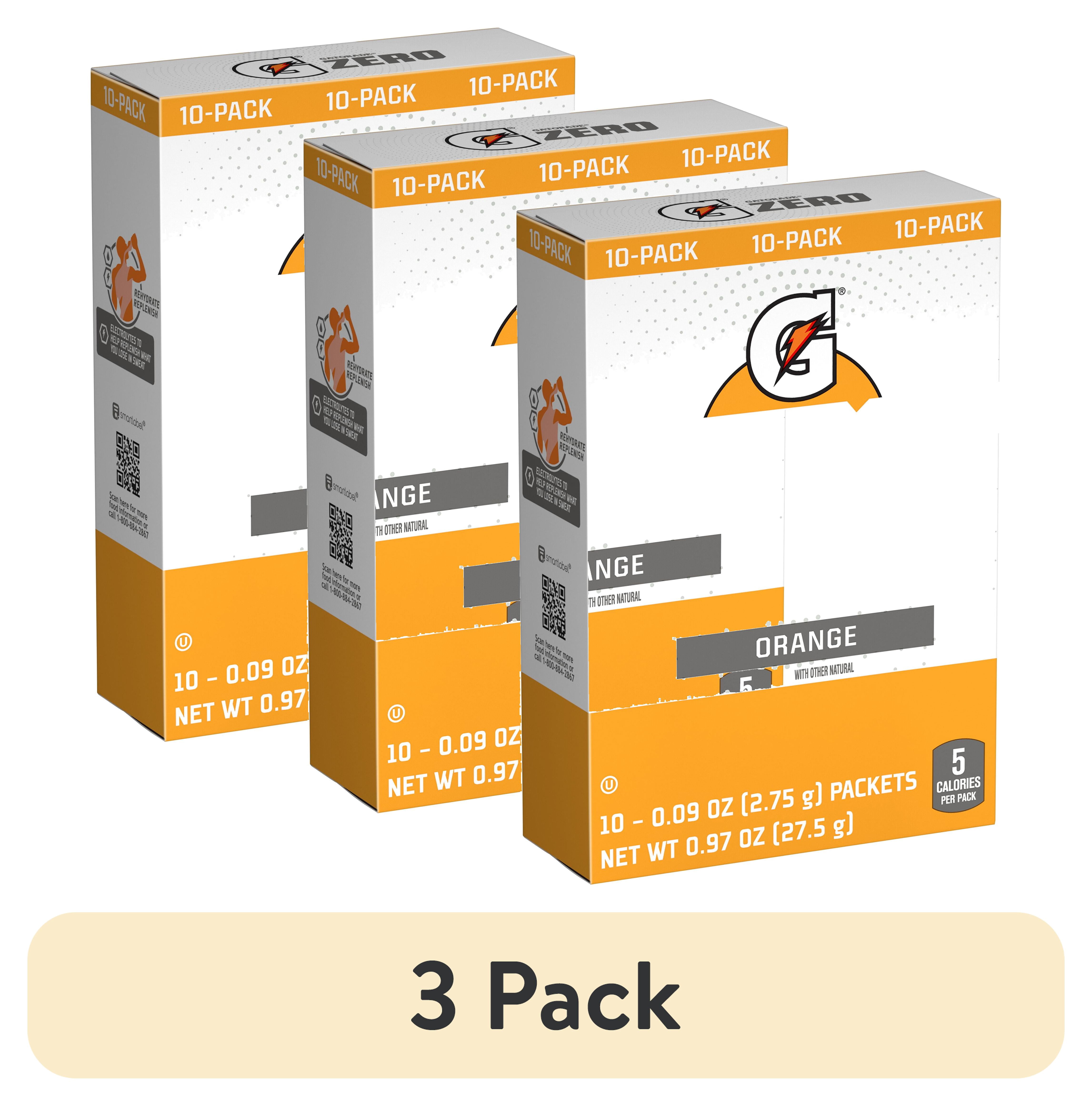 (3 pack) Gatorade G Zero Sports Drink Orange Flavoured, Powdered Energy Drink Mix, 0.9 oz, 10 Count Packets