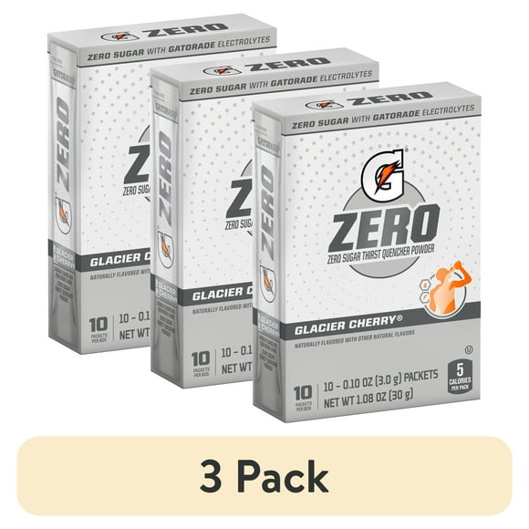 (3 pack) Gatorade G Zero Sugar Glacier Cherry Sports Drink Mix Powder, 10 Count Packets
