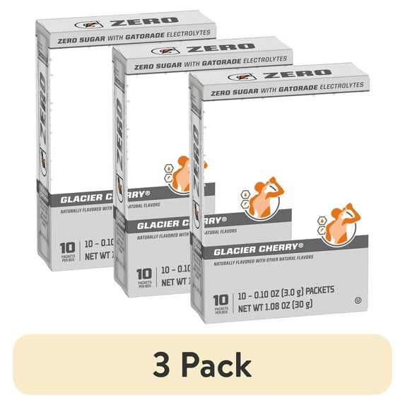 (3 pack) Gatorade G Zero Sports Drink Glacier Cherry, Powdered Energy Drink Mix, 0.10 oz, 10 Count Packets