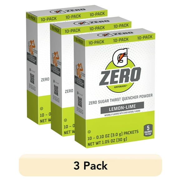 (3 pack) Gatorade G Zero Sports Drink Lemon Lime, Powdered Energy Drink Mix, 0.10 oz, 10 Count Packets