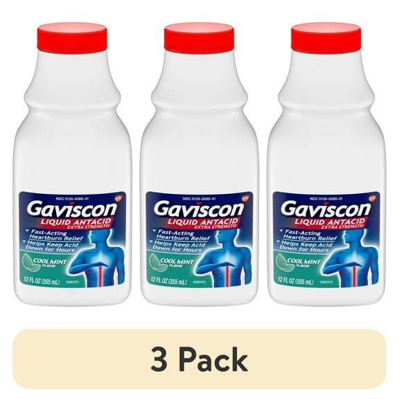 (3 pack) Gaviscon Extra Strength Heartburn Relief Antacid Liquid, Cool Mist, 12 Oz