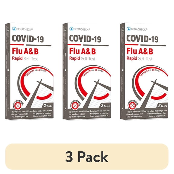 (3 pack) GenaCheck COVID-19 / Flu A+B, At-Home Respiratory Test Kit (2 Tests) | OTC Nasal Swab | Ages 2+ | Easy to Use Self-Test | Fast Results - 1 Kit, 2 Tests per Kit