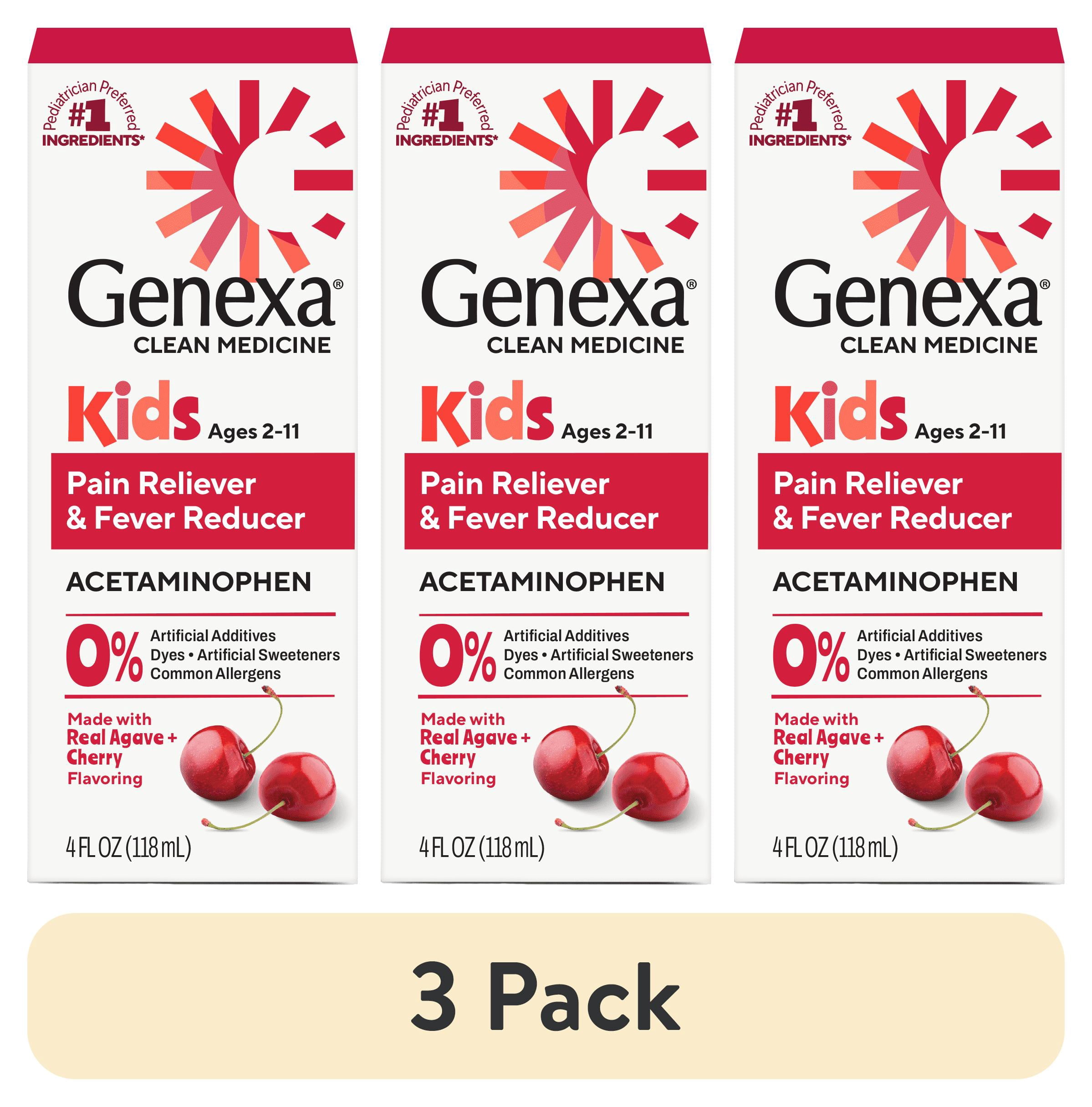 (3 pack) Genexa Pain and Fever Medicine for Children, Cherry Flavor, 4 fl oz