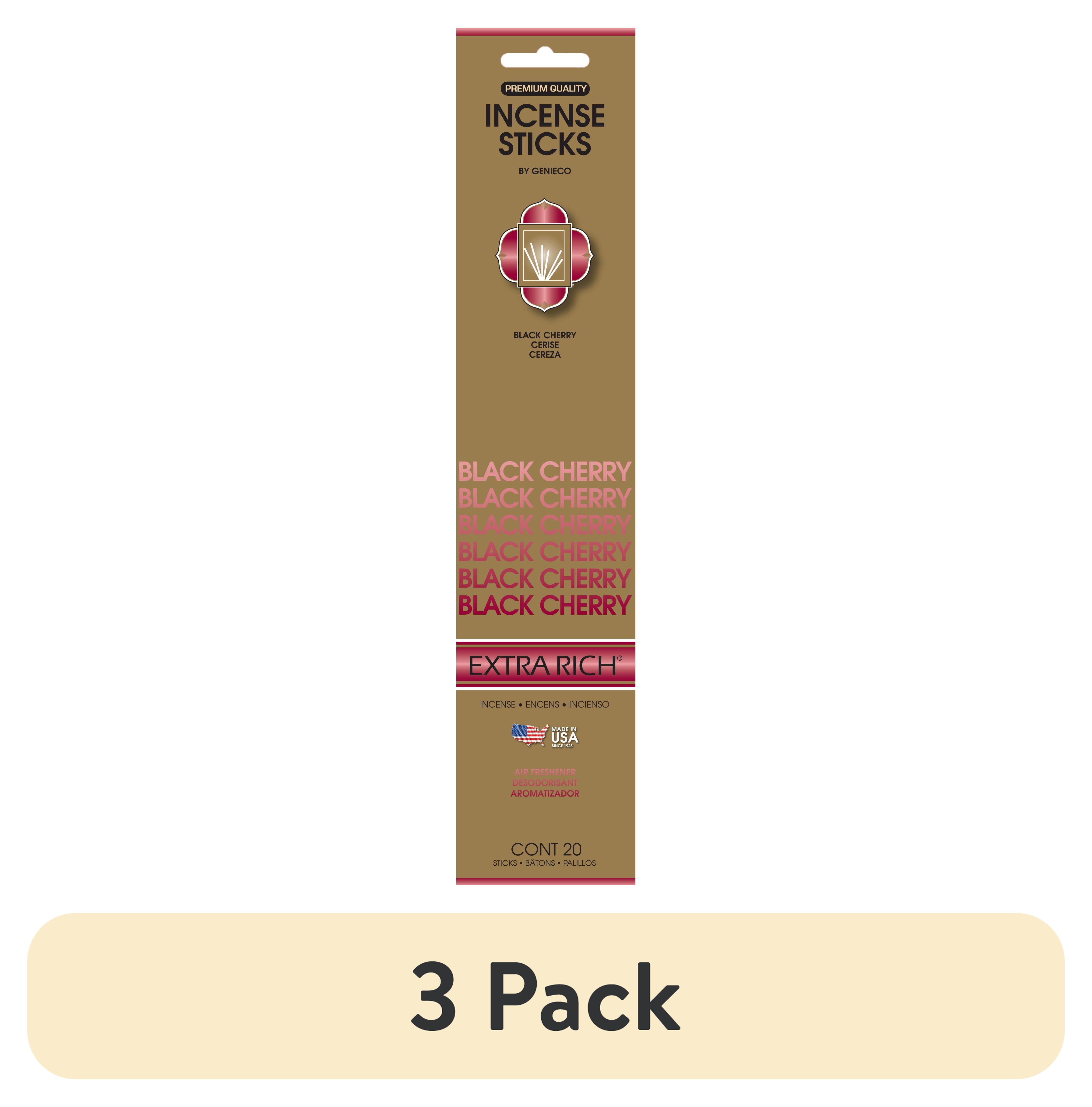 (3 pack) Genieco Extra Rich Incense Sticks, Black Cherry Fragrance (Red), 20 Count Floral Scent Family