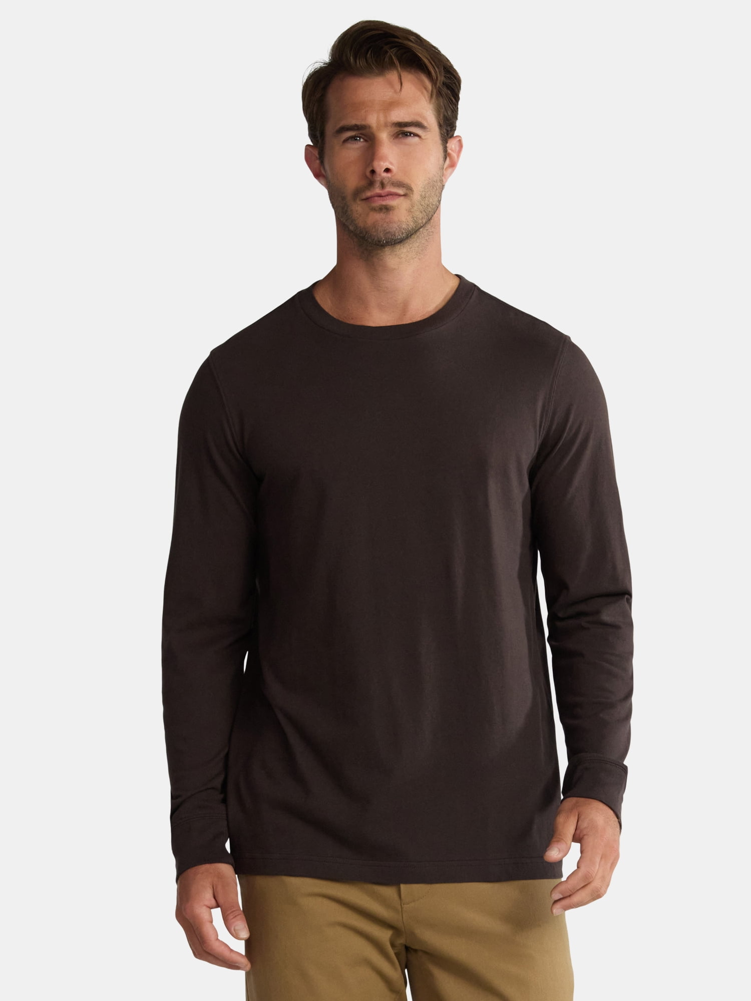 (3 pack) George Men's & Big Men's Relaxed Fit Cotton Crewneck T-Shirt with Long Sleeves, Size XS-3XL