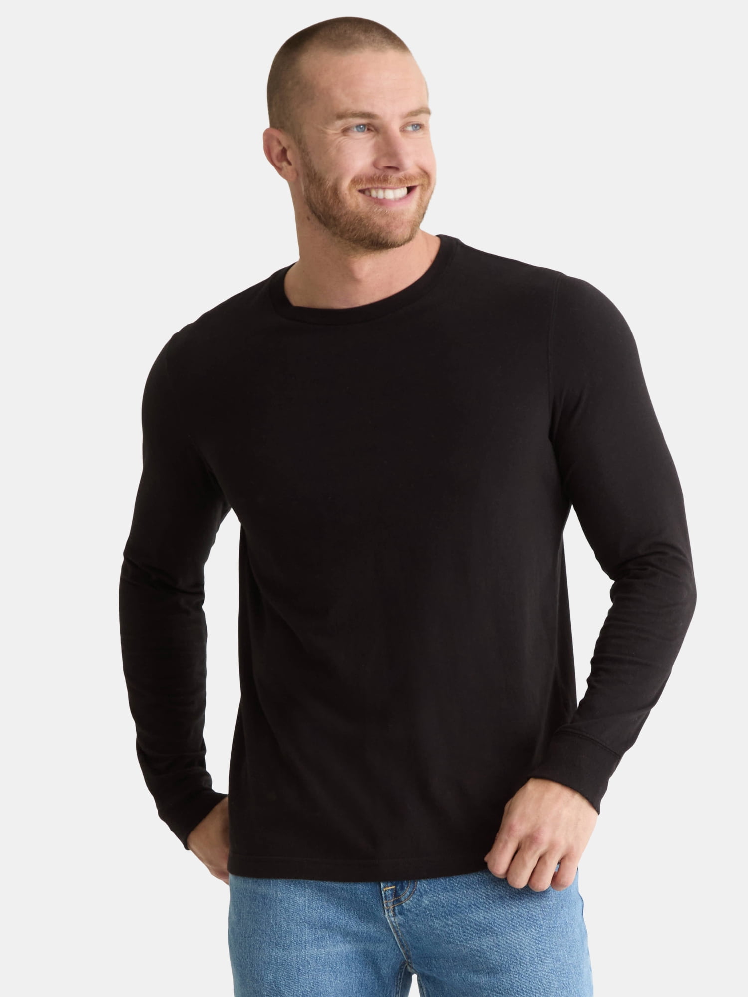 (3 pack) George Men's & Big Men's Cotton Crewneck T-Shirt with Long Sleeves, Size XS-3XL